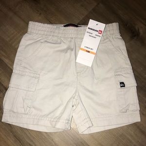 NWT Quiksilver Baby Boy Khaki Tan Cargo Shorts Elastic Waist Surfer Beach